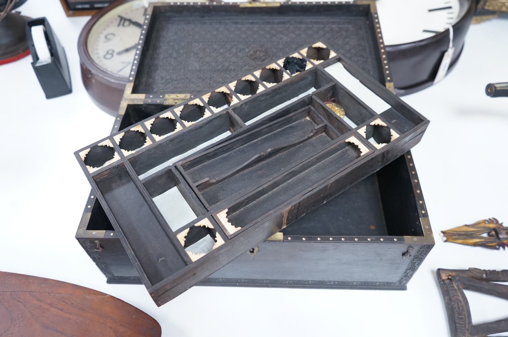 A 19th-century Indian hardwood and ivory inlaid box, 43cm wide x 25cm deep x 17cm high CITES Submission reference, RKMVPR3B